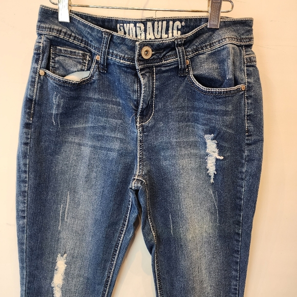 Hydraulic Distressed Skinny Jeans Blue Embellished Pockets Size 7 / 8 - Picture 4 of 11